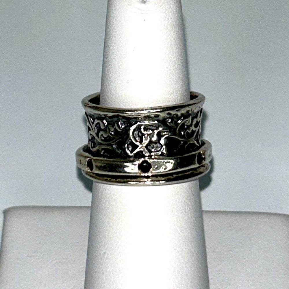 Passage to Israel Sterling Silver Black Spinel Spinner Anxiety Fidget Ring Boho